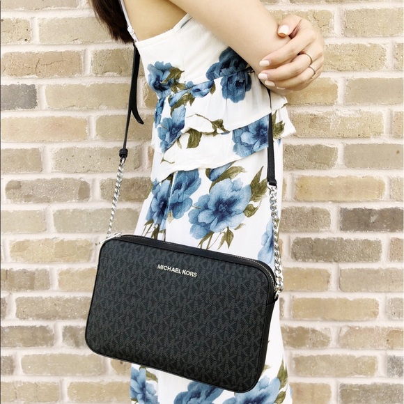 Michael Kors Handbags - Michael Kors Jet Set Large East West Crossbody Black MK Signature